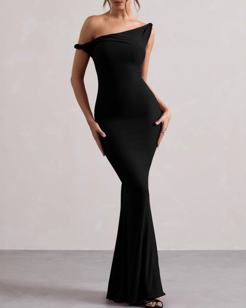 One-Shoulder Bodycon Lang Kleid - Veldorm