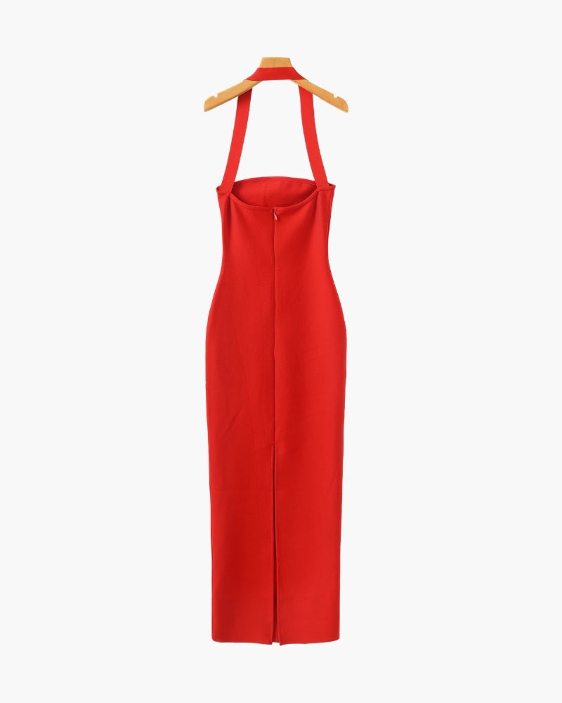Halter Neck Schmal Passform Maxi Kleid - Veldorm