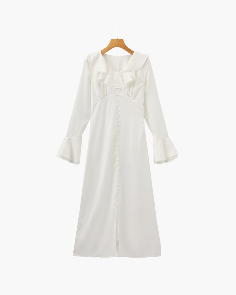 Pearl Knopf Ruffle Midi Kleid - Veldorm