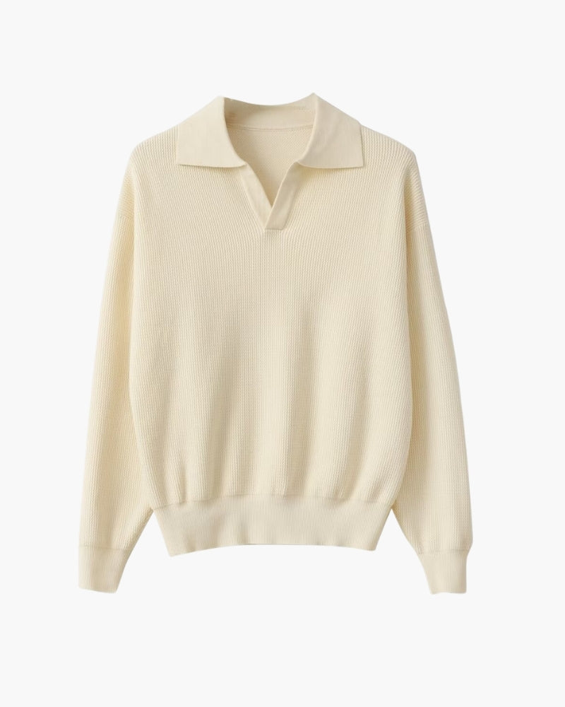 Strukturiert Strick Polo Pullover - Veldorm