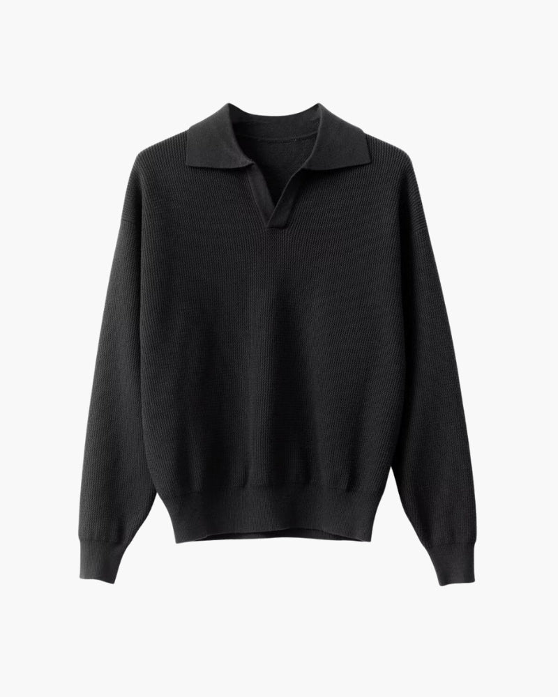 Strukturiert Strick Polo Pullover - Veldorm