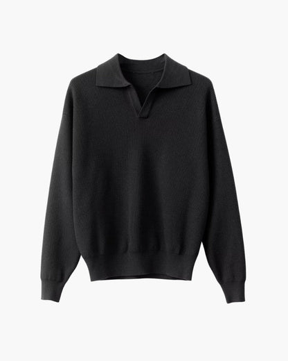 Strukturiert Strick Polo Pullover - Veldorm