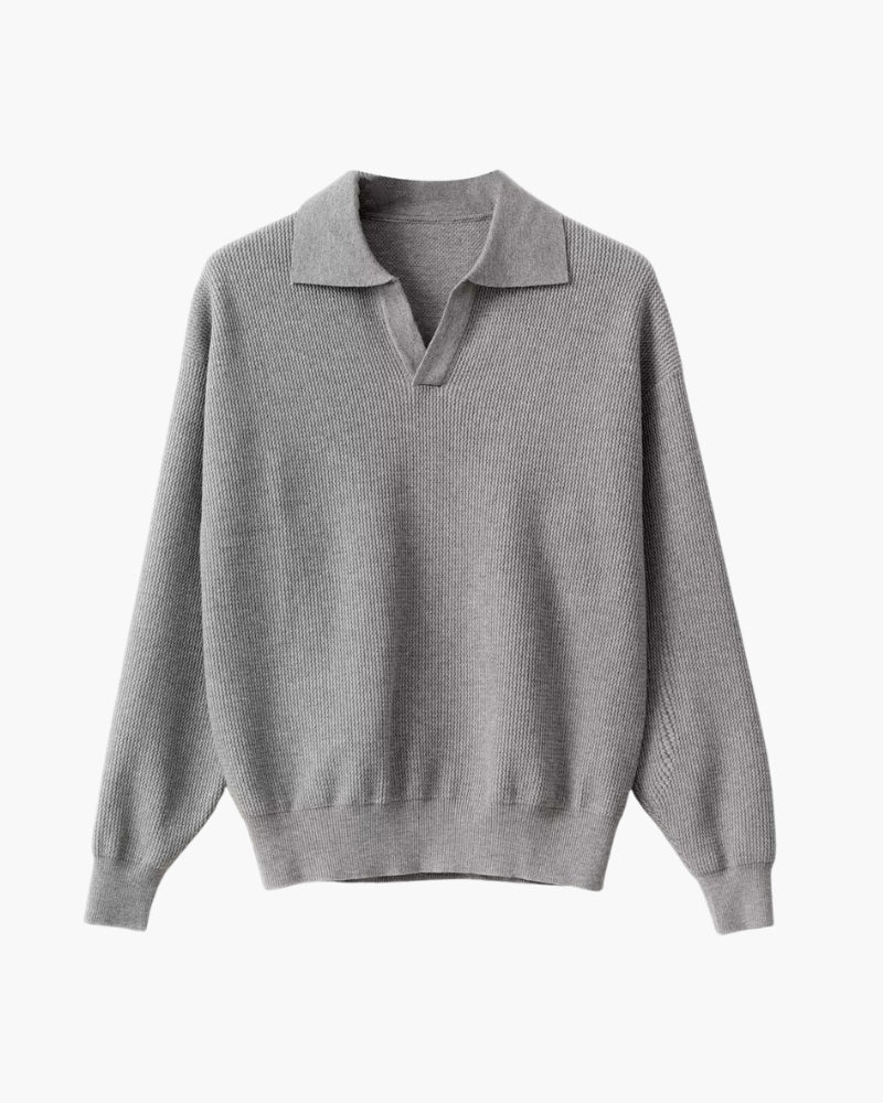 Strukturiert Strick Polo Pullover - Veldorm