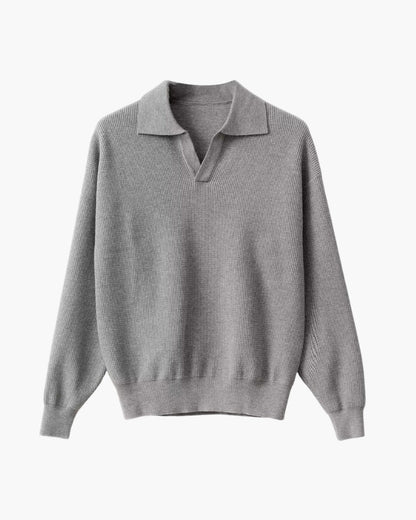 Strukturiert Strick Polo Pullover - Veldorm