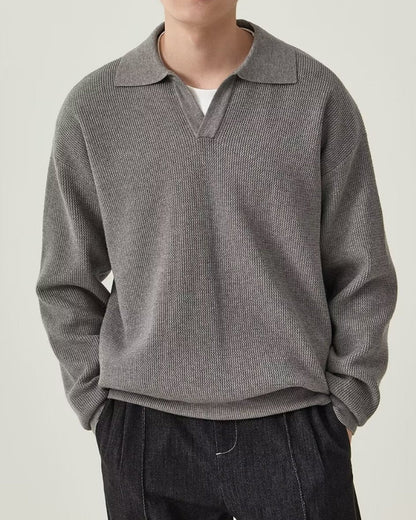 Strukturiert Strick Polo Pullover - Veldorm