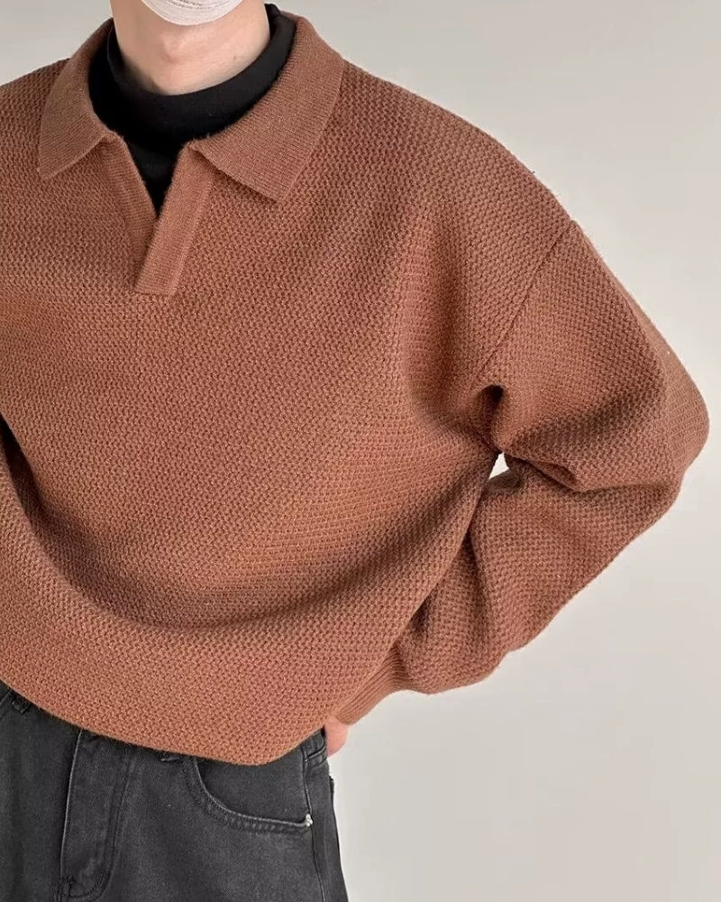 Strukturiert Strick Polo Pullover - Veldorm