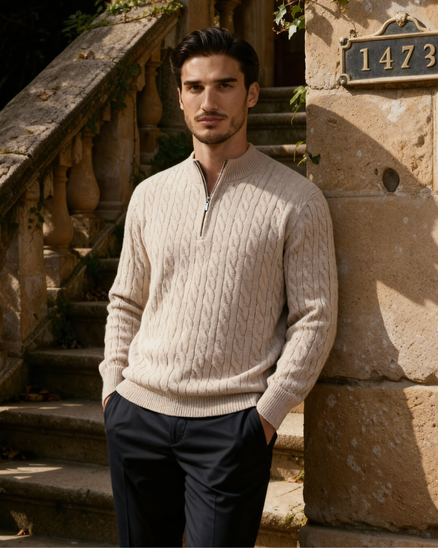 100% Kaschmir Woven Halb Reissverschluss - Veldorm