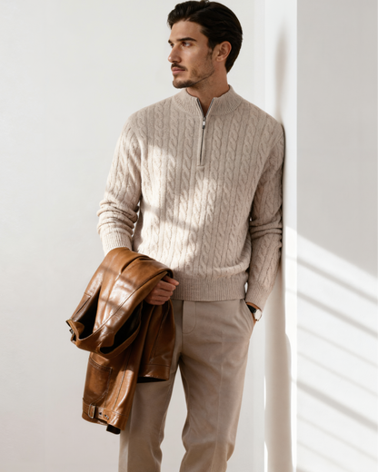 100% Kaschmir Woven Halb Reissverschluss - Veldorm