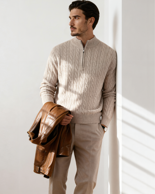 100% Kaschmir Woven Halb Reissverschluss - Veldorm