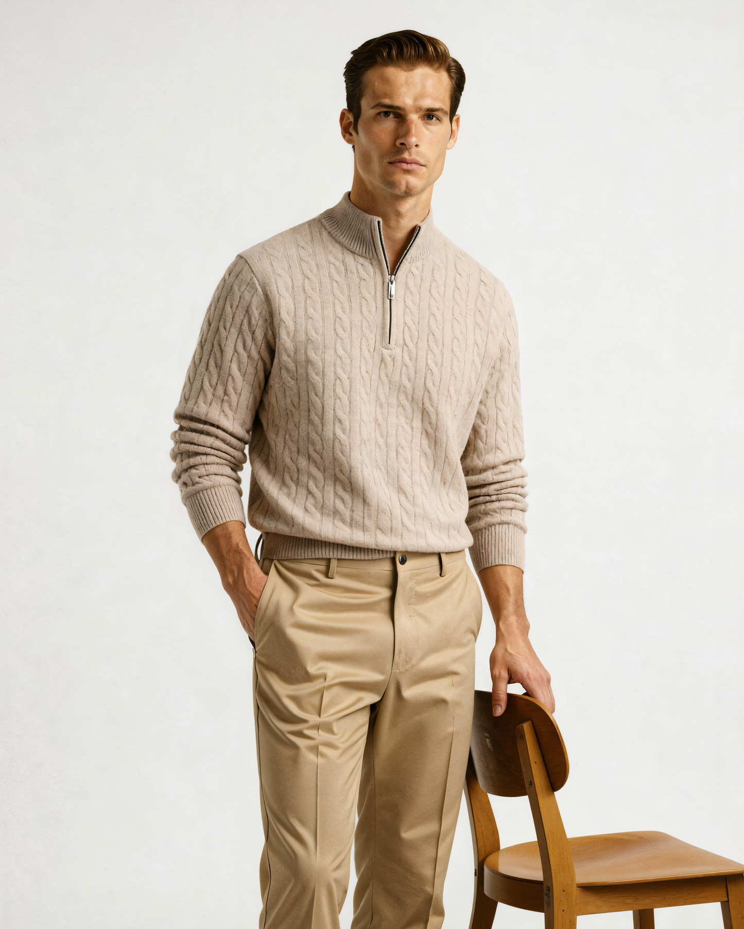 100% Kaschmir Woven Halb Reissverschluss - Veldorm