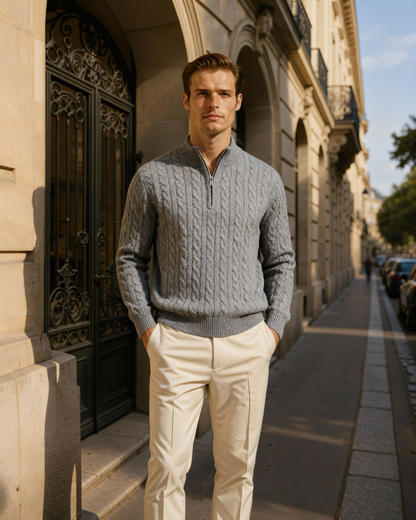 100% Kaschmir Woven Halb Reissverschluss - Veldorm